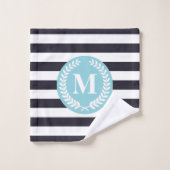 Blue Stripes Laurel Wreate Monogram Bad Handdoek (Wasdoekje)