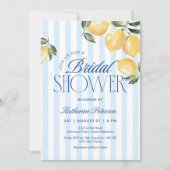 Blue Stripes Lemon Bridal Shower Invitation (Devant)