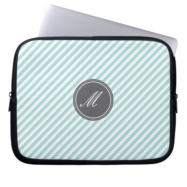 Blue Stripes Monogram laptophoes Laptop Sleeve (Voorkant)