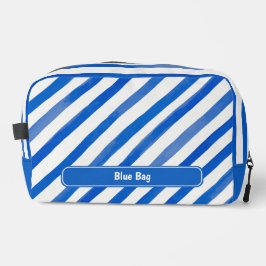 Blue Stripes on White and Text Toilettasje