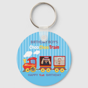 Blue Stripes Pattern Toy Train Boys Birthday Sleutelhanger