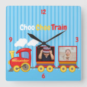 Blue Stripes Pattern Toy Train Boys Birthday Vierkante Klok (Voorkant)