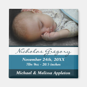 Blue Stripes Photo Birth Announcement Magnet Magneet