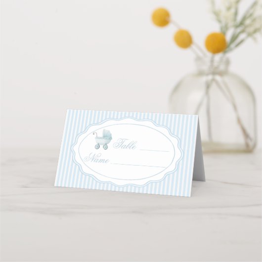 Blue Stroller Baby Boy Shower Table Numbers (Voorkant)