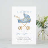 Blue  Stroller Baby Brunch Uitnodiging (Staand voorkant)