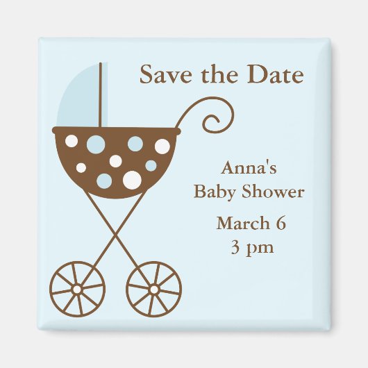 Blue Stroller Baby shower Save the Date Magneet (Voorkant)