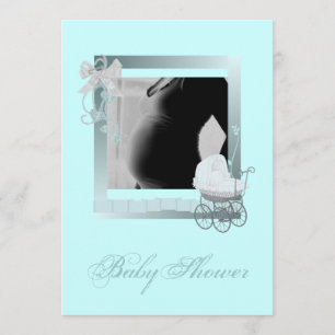 Blue Stroller Photo Baby shower Invitation Kaart