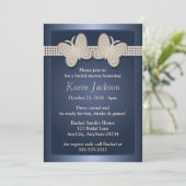 Blue Studded Butterfly Bridal Shower Invitations Kaart (Staand voorkant)