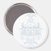 Blue Subtle Damask Save the Date Magnet Magneet (Voorkant / Achterkant)
