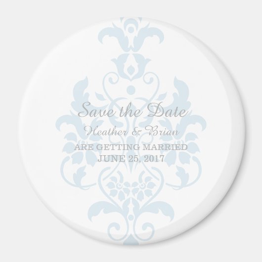 Blue Subtle Damask Save the Date Magnet Magneet (Voorkant)