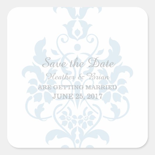 Blue Subtle Damask Save the Date Stickers (Voorkant)