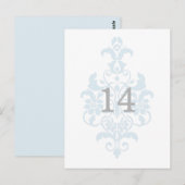 Blue Subtle Damask Table Number Briefkaart (Voorkant / Achterkant)