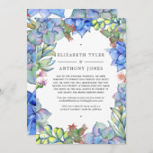 Blue Succulents Wedding Reduced Guest List Aankondiging (Voorkant / Achterkant)