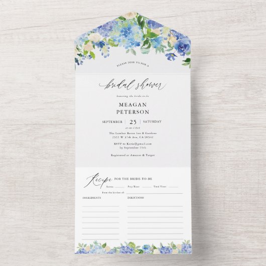 Blue Summer Hydrangea Vrijgezellenfeest All In One Uitnodiging (Binnen)