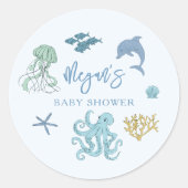Blue Summer Ocean Baby shower Favor Ronde Sticker (Voorkant)
