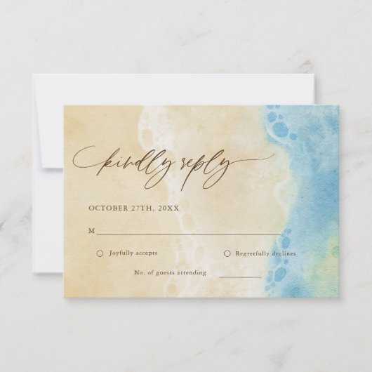 Blue Summer Ocean Beach Wedding Carte RSVP (Devant)