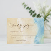Blue Summer Ocean Beach Wedding Carte RSVP (Debout devant)