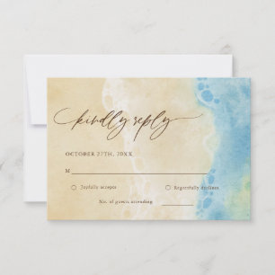 Blue Summer Ocean Beach Wedding RSVP Card Kaartje