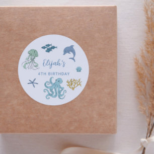 Blue Summer Ocean Verjaardagsfeestje Ronde Sticker