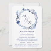 Blue Summer Wreath Monogram Wedding Invitation Kaart (Voorkant)