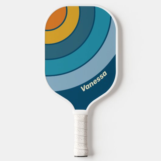 Blue Sun Circle Stripe with Name Pickleball Paddle (Voorkant)