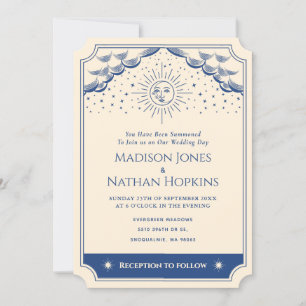 Blue Sun en Moon Tarot Kaart Wedding Invitation
