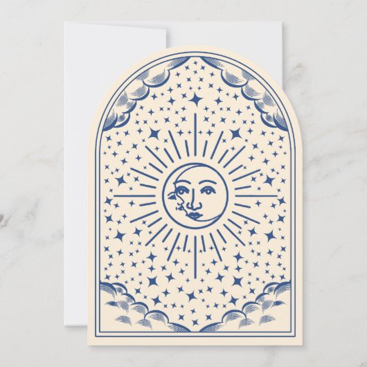  Blue Sun Moon Tarot Boog Huwelijksuitnodiging Kaart (Achterkant)