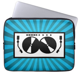 Blue Sunburst DJ Platenspeler Music Laptop Sleeve