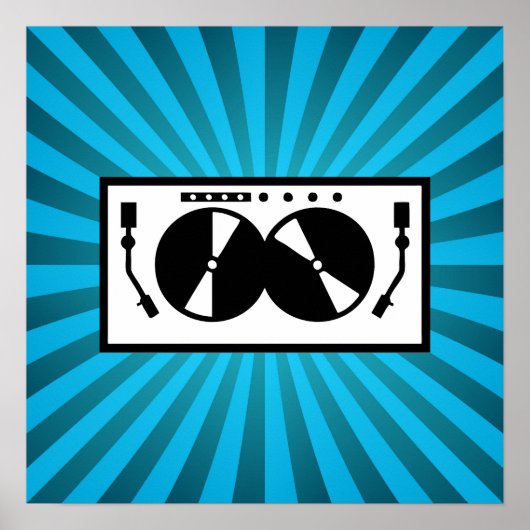 Blue Sunburst DJ Platenspeler Music Poster (Voorkant)