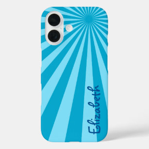 Blue Sunburst "Voeg Jouw namen toe" iPhone 16 Hoesje