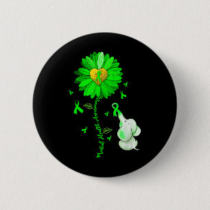 Blue Sunflower Elephant Spread Mental Health Aware Ronde Button 5,7 Cm