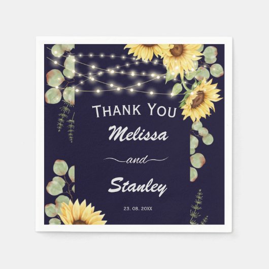 Blue Sunflower Eucalyptus String Lights Wedding Servet (Voorkant)