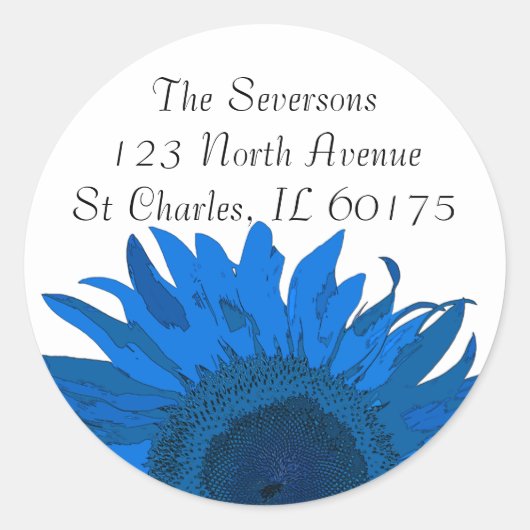 Blue Sunflower Return-adres Ronde Sticker (Voorkant)