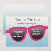 Blue SunGlasses Birthday Party Invitation Kaart (Voorkant / Achterkant)
