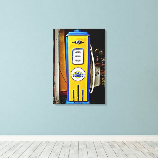 Blue Sunoco -gaspomp Canvas Afdruk (Insitu (Houten vloer))