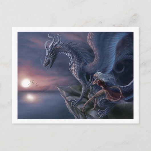 Blue Sunset Dragon Briefkaart | betoverende fantas (Voorkant)