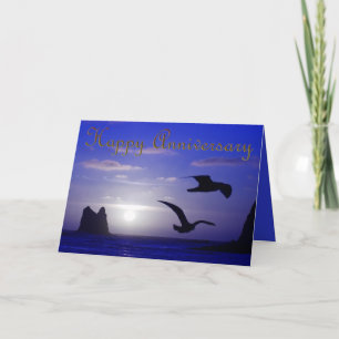 Blue Sunset Silhouettes Anniversary Card Kaart