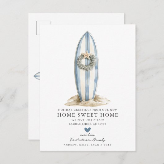 Blue Surboard Christmas Moving Faire-part (Devant / Derrière)