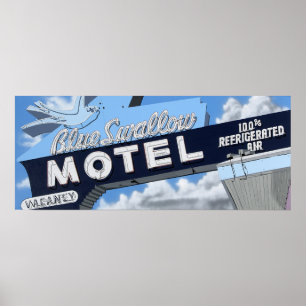 Blue Swallow Motel sur la Route 66 Retro Poster
