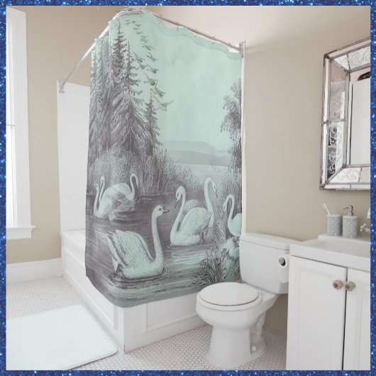  Blue Swan Lake Shower Curtain Douchegordijn