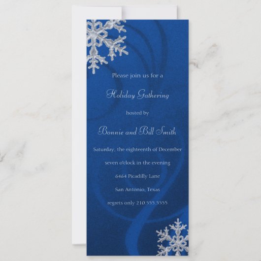 Blue Swashy Snowflake Fête Invitation (Devant)