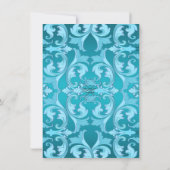 Blue Sweet16 Damask & Tiara Birthday Invite Kaart (Achterkant)