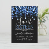 Blue Sweet 16 Birthday Sparkly String Lights Kaart (Staand voorkant)