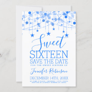 Blue Sweet 16 Sparkly String Lights Opslagdatum Save The Date