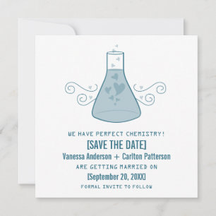 Blue Sweet Chemistry Save the Date Invite Kaart
