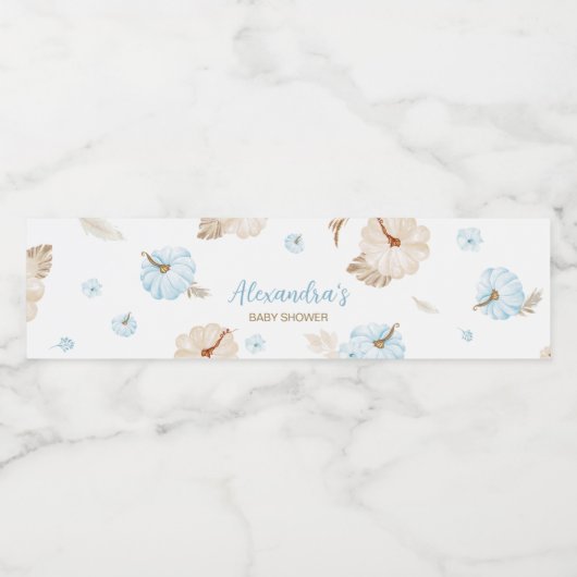 Blue Sweet Little Pumpkin Fall Baby Shower Waterfles Etiket (Enkel label)