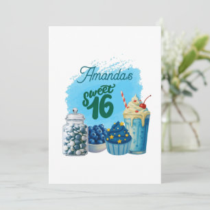 Blue Sweet Sixteen Birthday Invitation