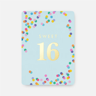 Blue Sweet Sixteen Confetti Girl Birthday Gold Foi Folie Uitnodiging