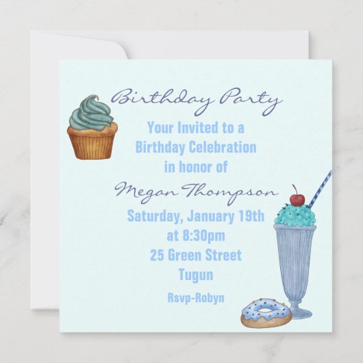 Blue Sweet Traitements Invitation Anniversaire (Dos)