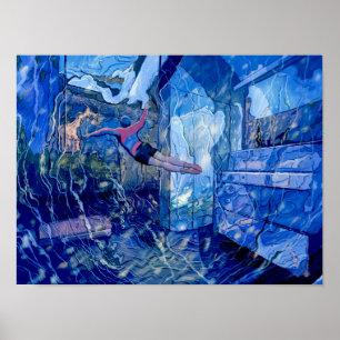 Blue Swimmer Design Poster Print Muurkunst